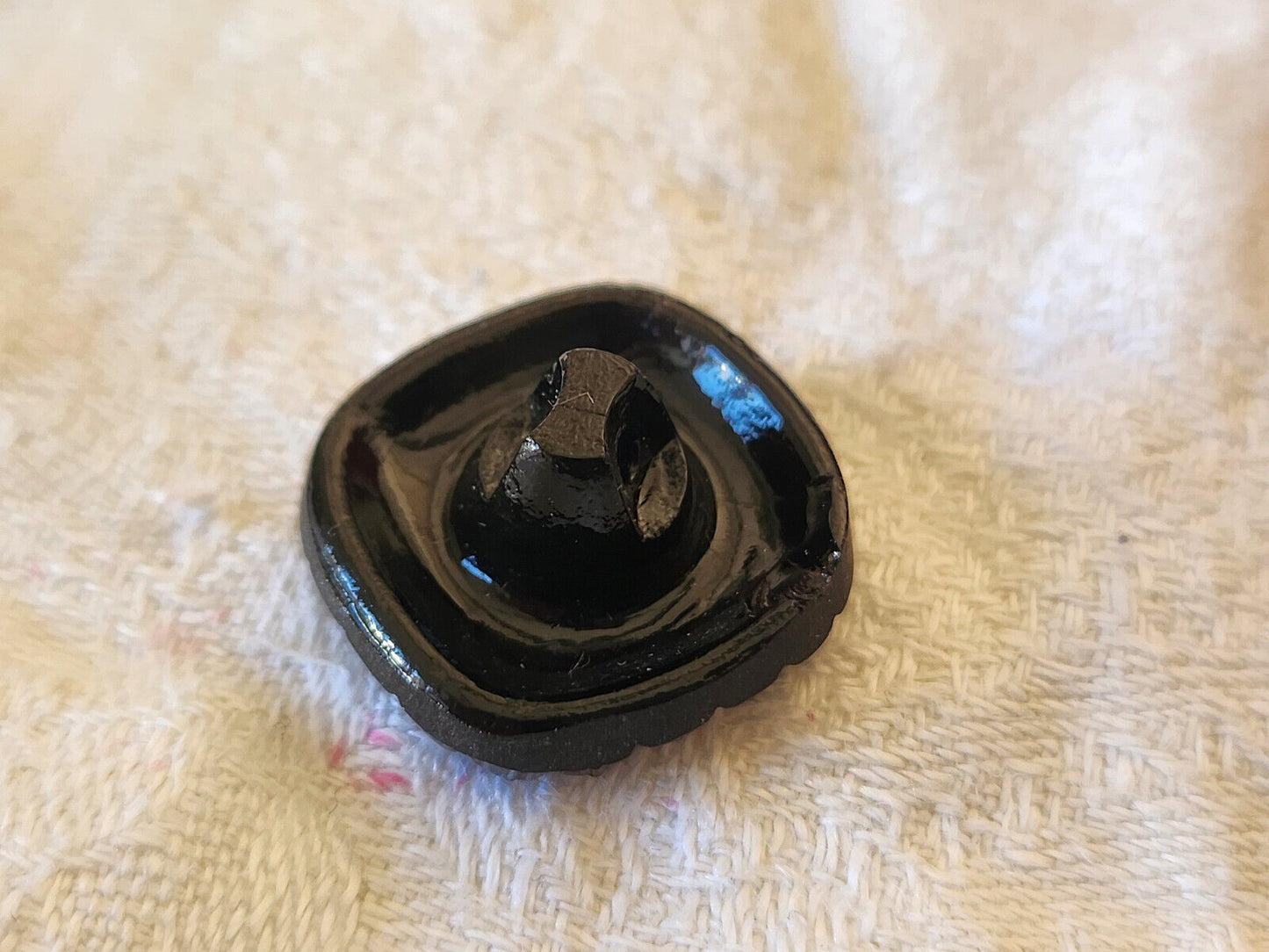 Bouton ancien en verre noir avec strass effet bronze vintage 2 cm D7A
