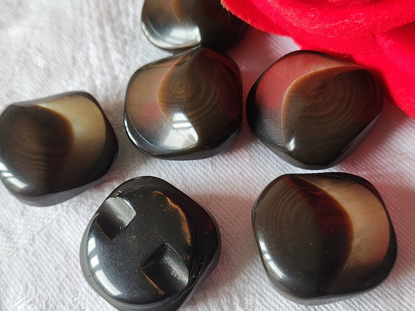 Lot 6 boutons vintage volume marron reflet nacré pied 2,2 cm ref 3566