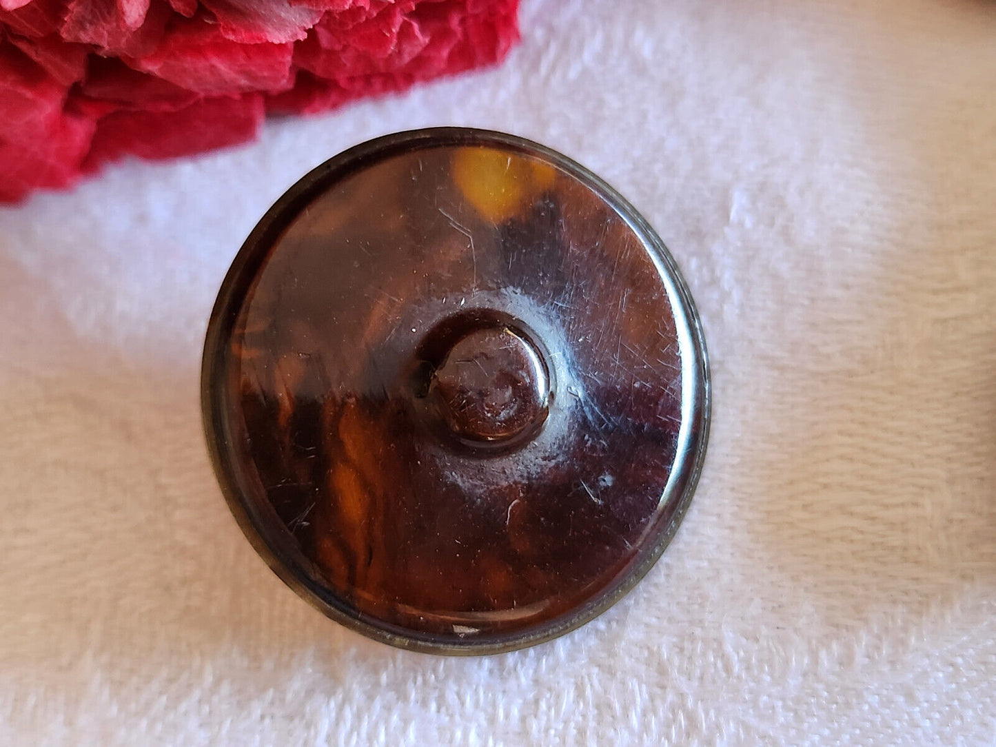 Bouton ancien en celluloïd marron chiné haut diamètre: 2,8 cm G16M