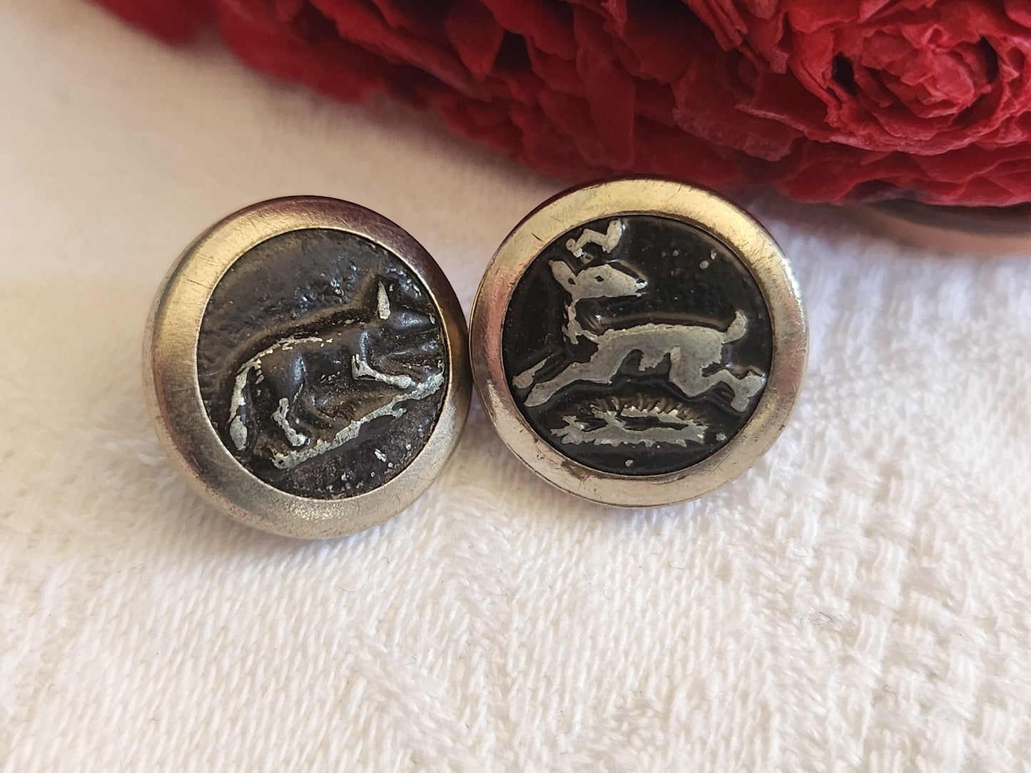 Duo boutons anciens en métal chasse collection 1,6 cm G19C