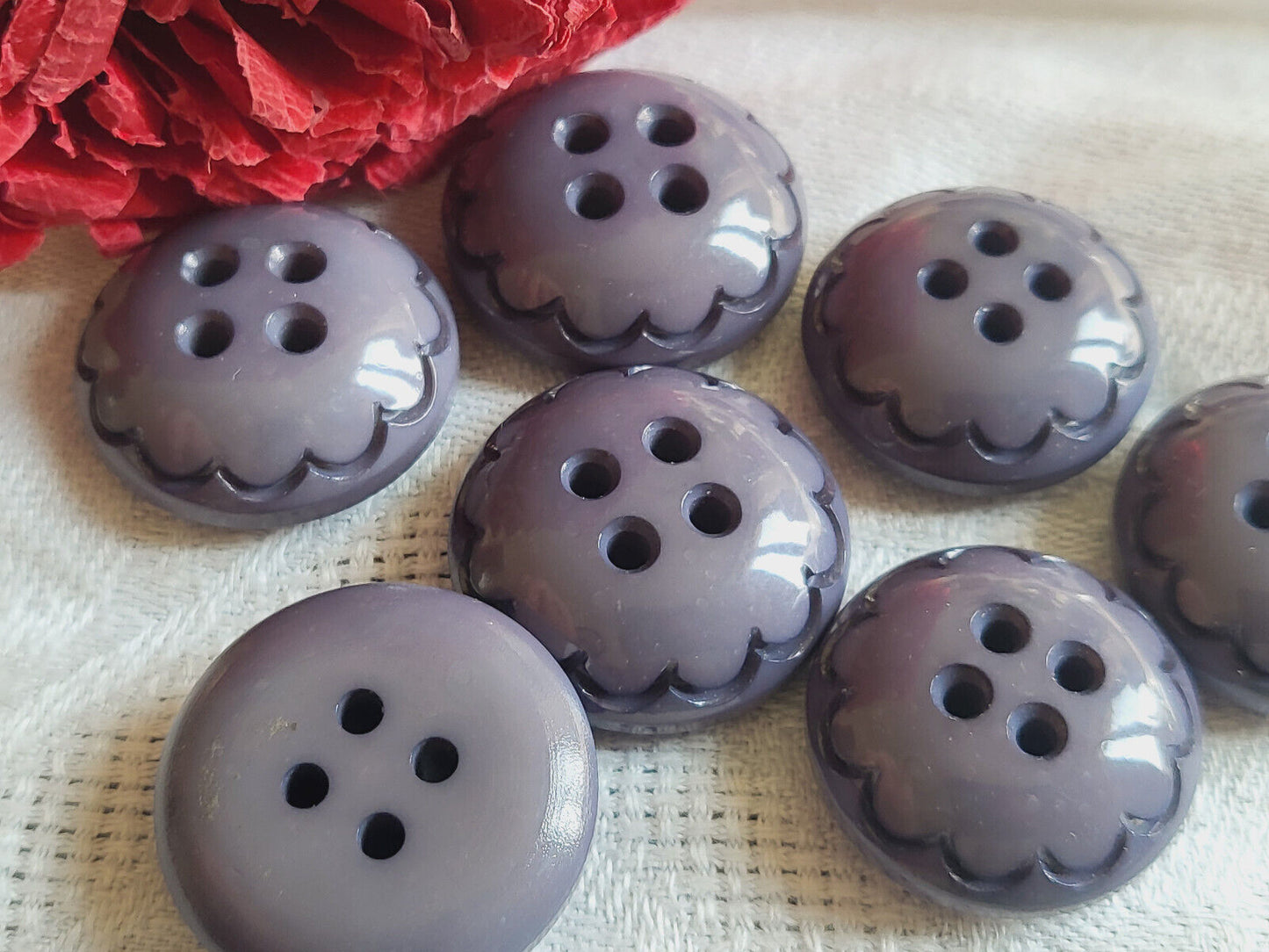 Lot 7 boutons vintage violet fleur à trous panaché 2,1 et 2,3 cm ref 5062