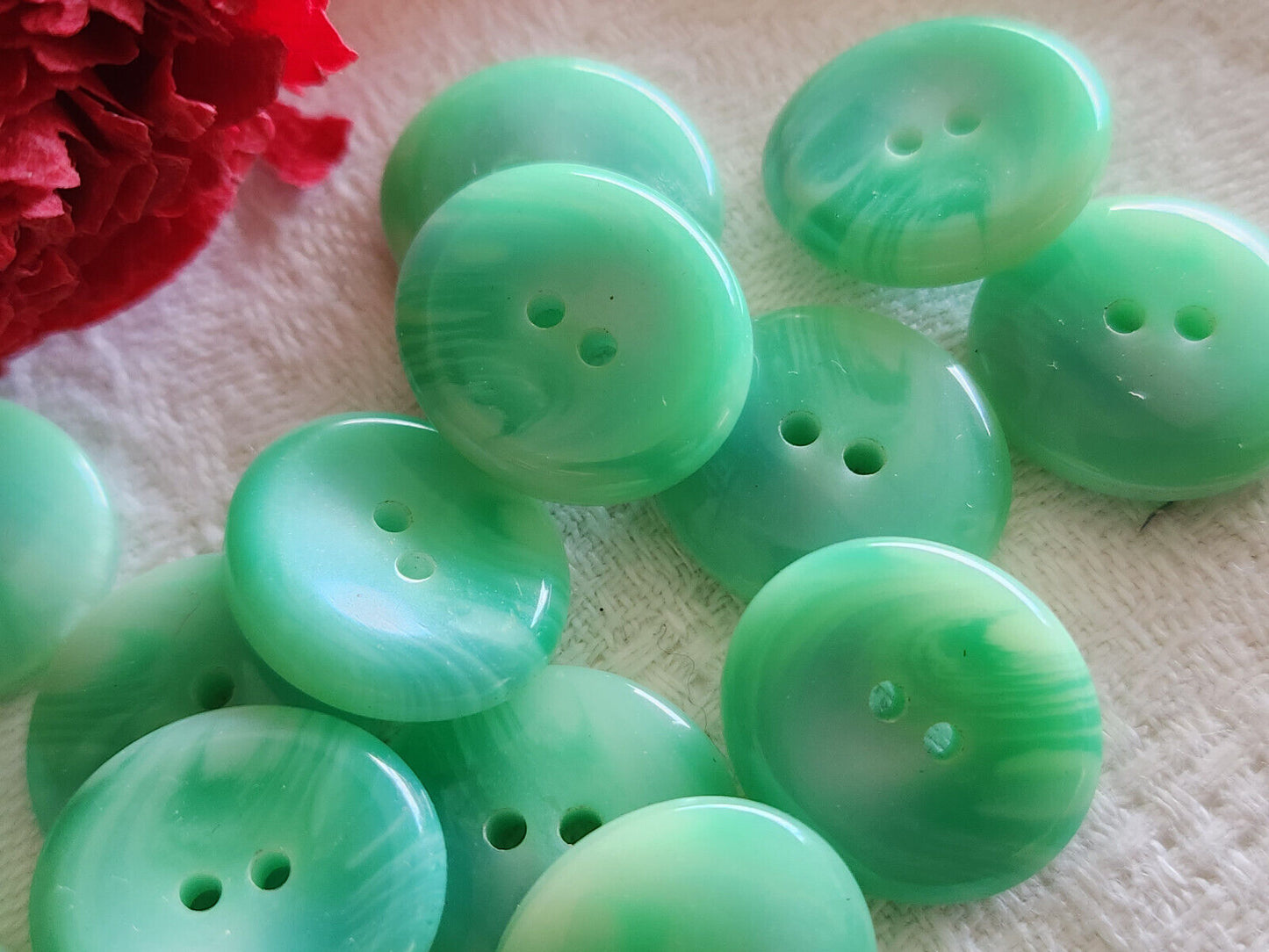 Lot 10 boutons vintage ovale camaïeu bleu vert trou 1,5 sur 1,7 cm ref 2938