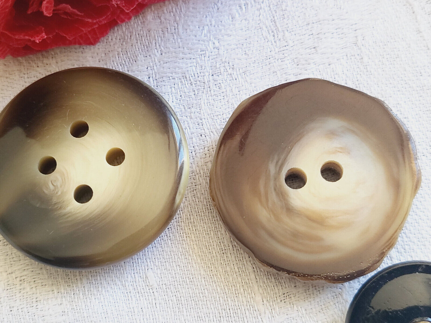 Duo gros boutons anciens marron moucheté effet corne manteaux 3,3 cm ref 1812