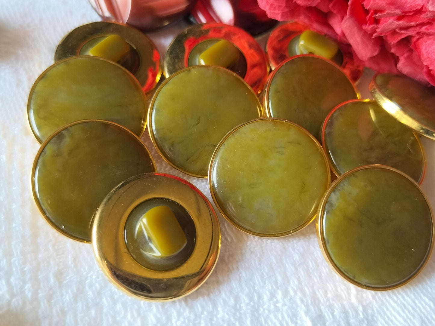 Lot 6 jolis boutons vintage vert cercle metal pied 1,8 cm ref 1330