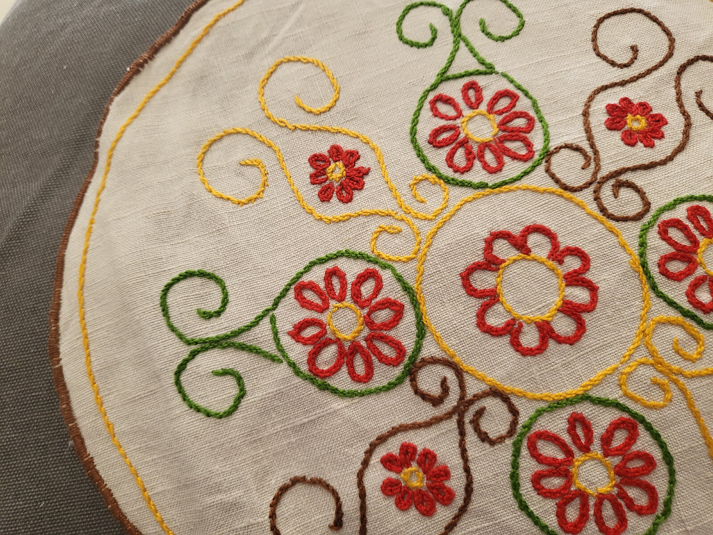 Napperon ancien ou centre de coussin broderie main toile 26,5 cm B6-24