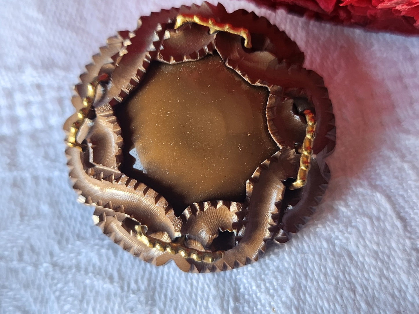 Collection gros bouton ancien marron sorte d'agrafe 2 parties 3,4 cm ref 5403