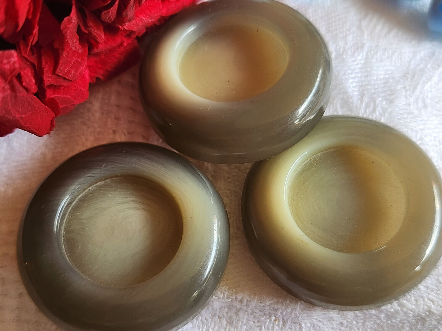 Trio boutons vintage imposants gros épais gris chiné pied 3,1 cm ref 4708