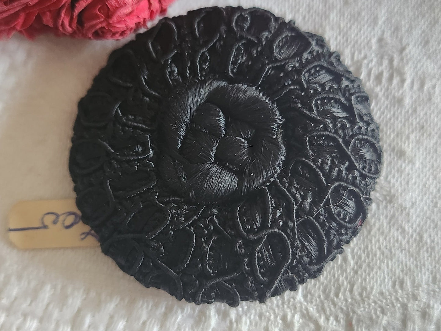 Enorme bouton ancien en passementerie noir superbe 4,3 cm ref 6090