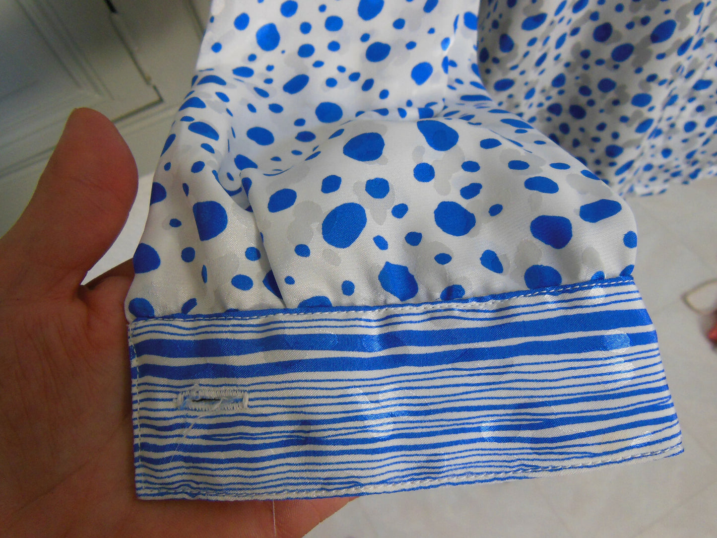 Pur vintage Louis Feraud chemisier lumineux blanc bleu taille 38?40? B6