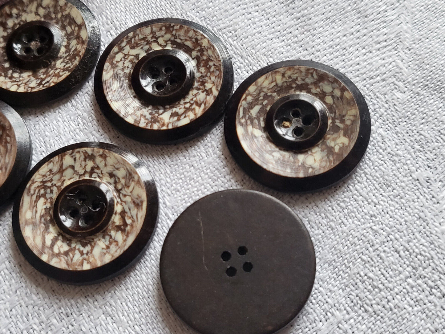 Lot 6 boutons anciens art deco marron effet mosaïque 2,1 cm ref 2785