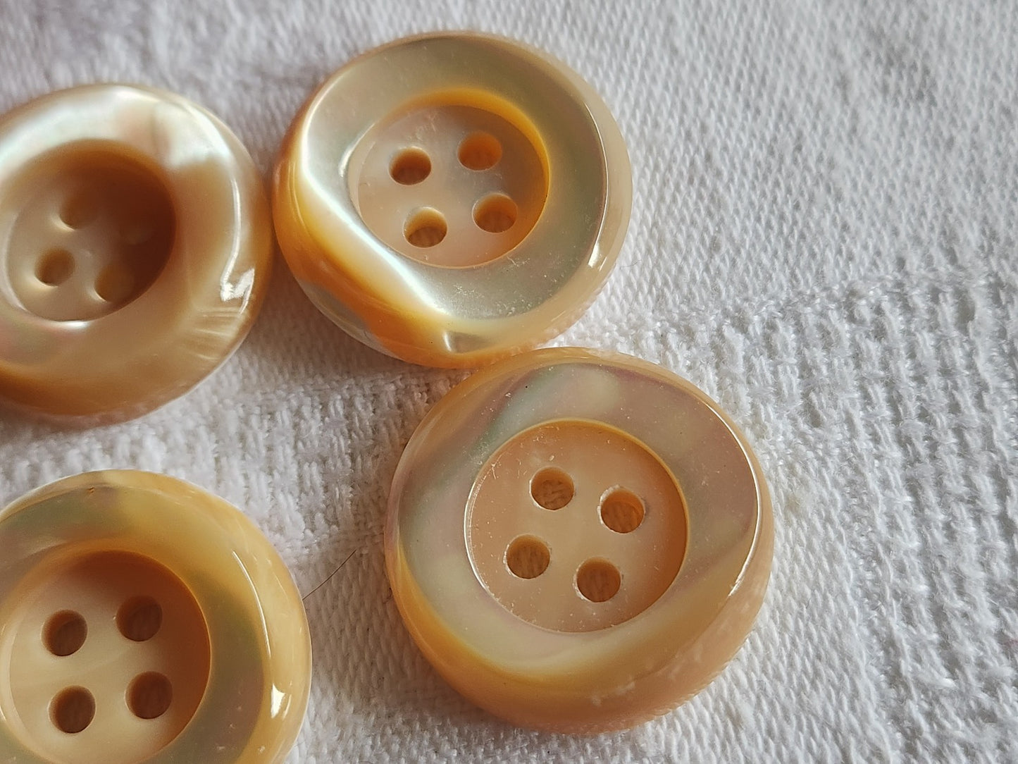 Lot 6 boutons anciens en nacre beige épais bord 2,2 cm lourd ref 6017