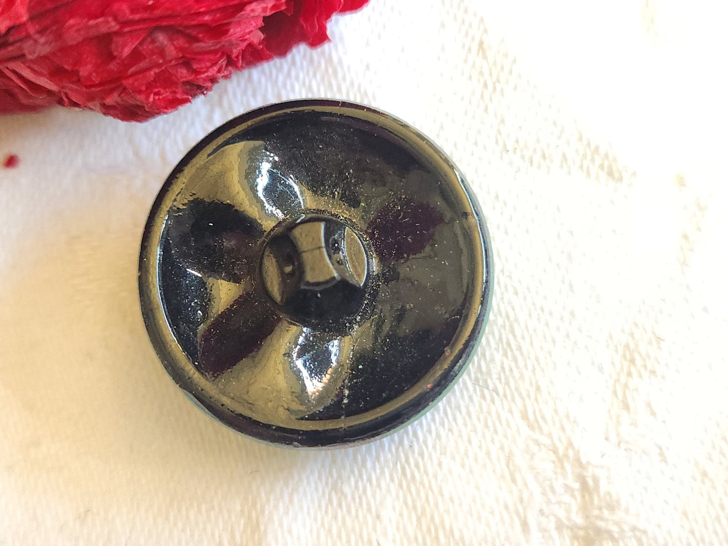 Gros bouton en verre vintage ancien 2,6 cm vert satiné superbe G19G