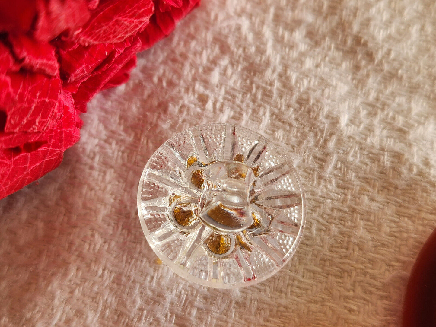 Bouton ancien en verre avec strass rouge bleu 1,7 cm G14Q