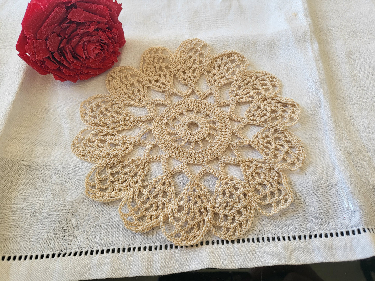 Application ancienne ou petit napperon crochet écru 16 cm attrape rêve T15-12