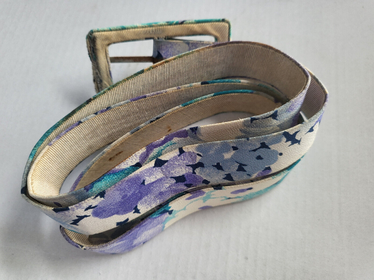 Ceinture ancienne vintage boucle tissu fleuri couture récup T17-6