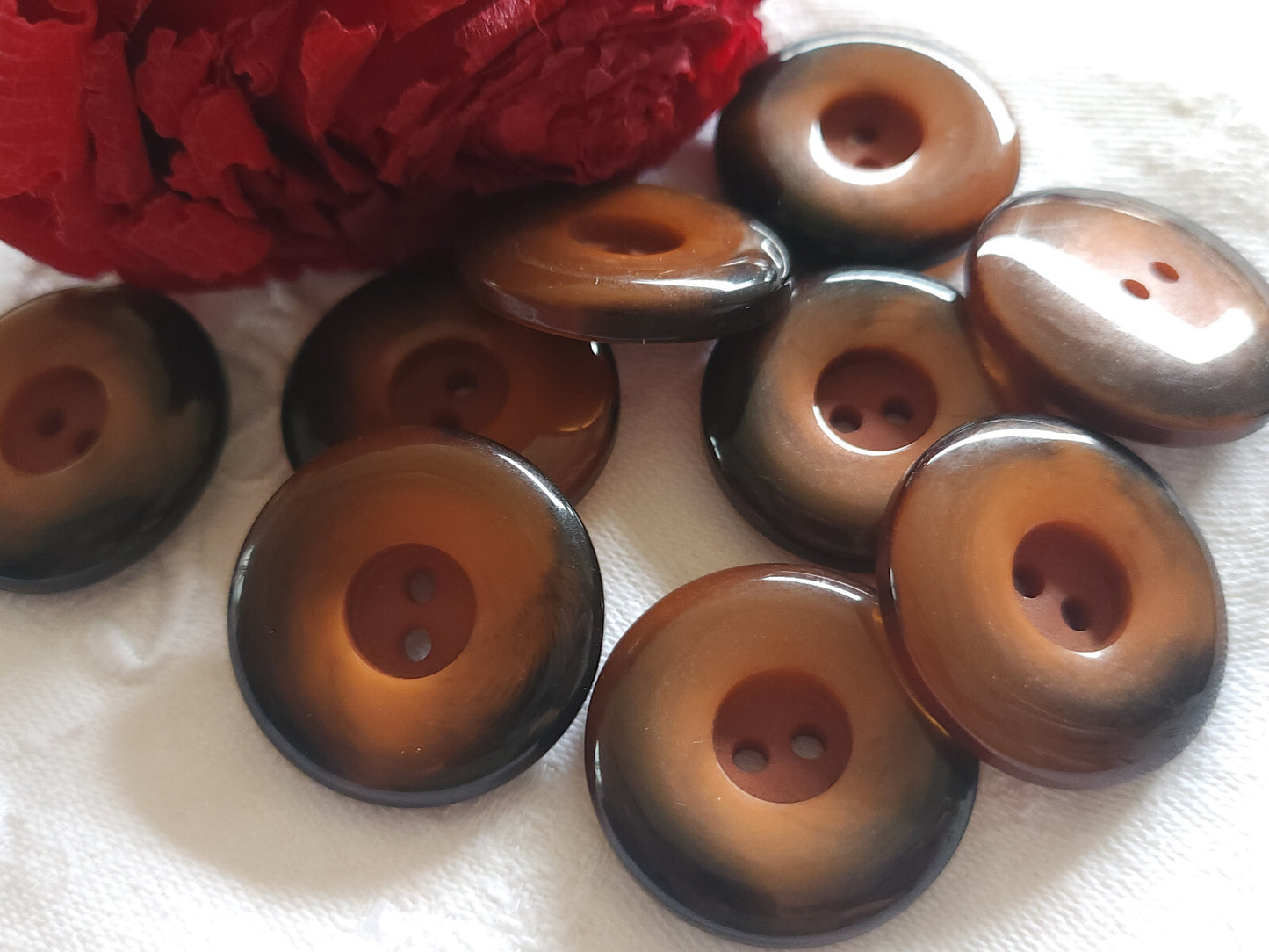 Lot 9 gros boutons vintage marron orangé 2,8 cm ref 5085