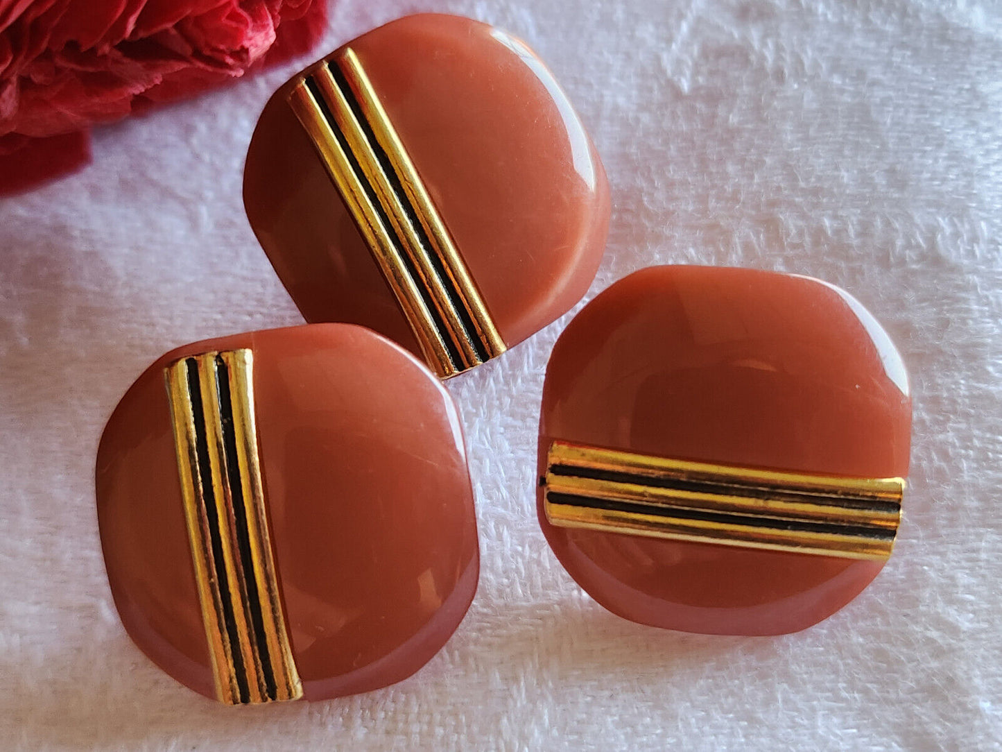 Trio boutons vintage rose doré carré pied élégant 1,9 cm ref 591