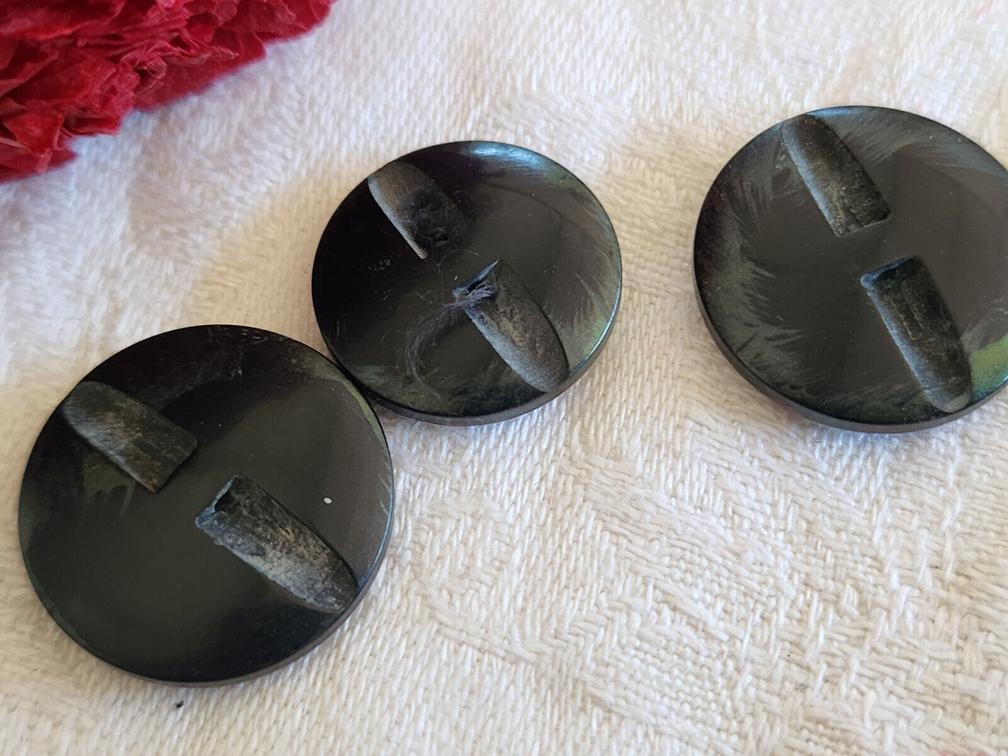 Trio boutons vintage marron vert métalisé à pied charmants 2,2 et 2 cm D13A