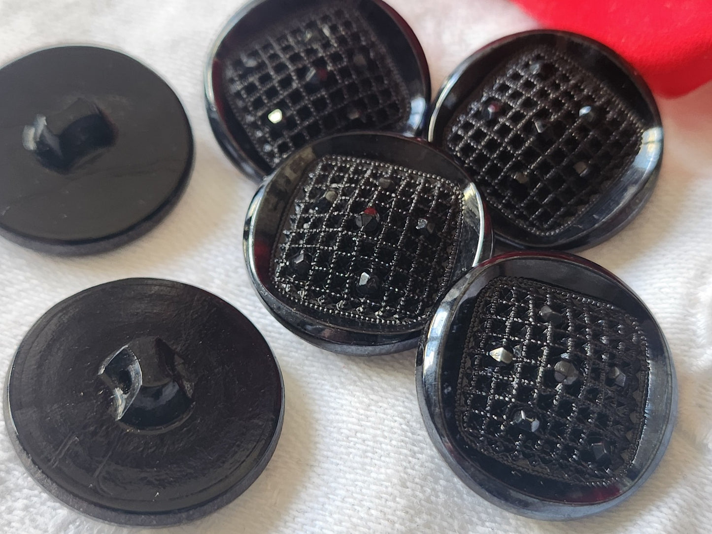 Lot 6 gros boutons anciens en verre gris vintage 2,2 cm ref 5015