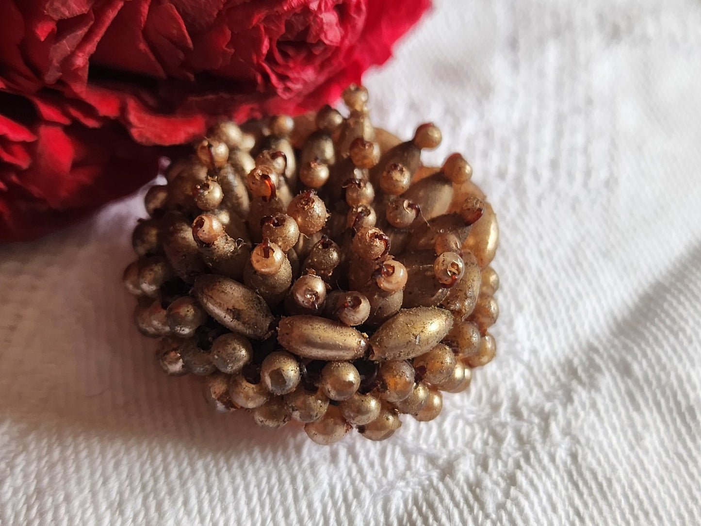 Bouton vintage métal torsade perle main bijoux parurier 2,6 cm D19E