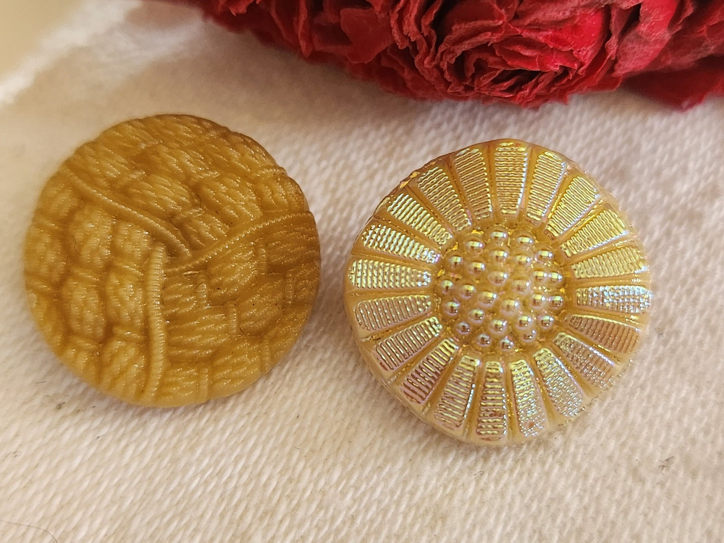 Duo boutons vintage en verre sable diamètre 1,7 cm G7G