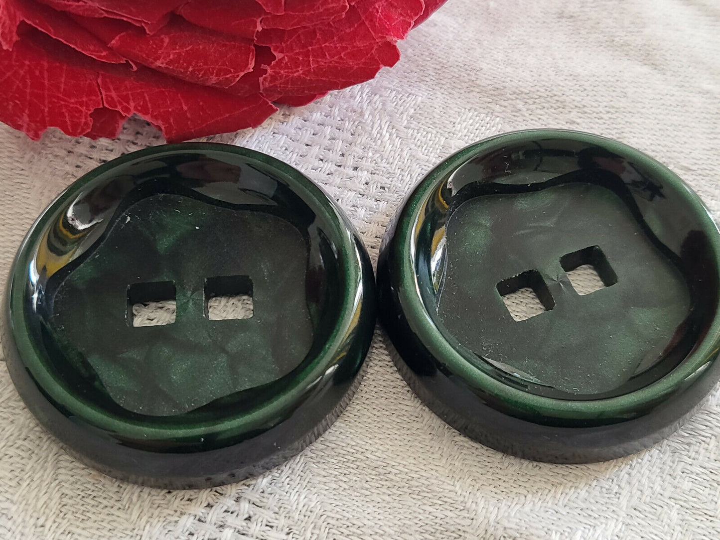 duo gros boutons vintage vert marbré 3,6 cm manteaux gilet ref 204