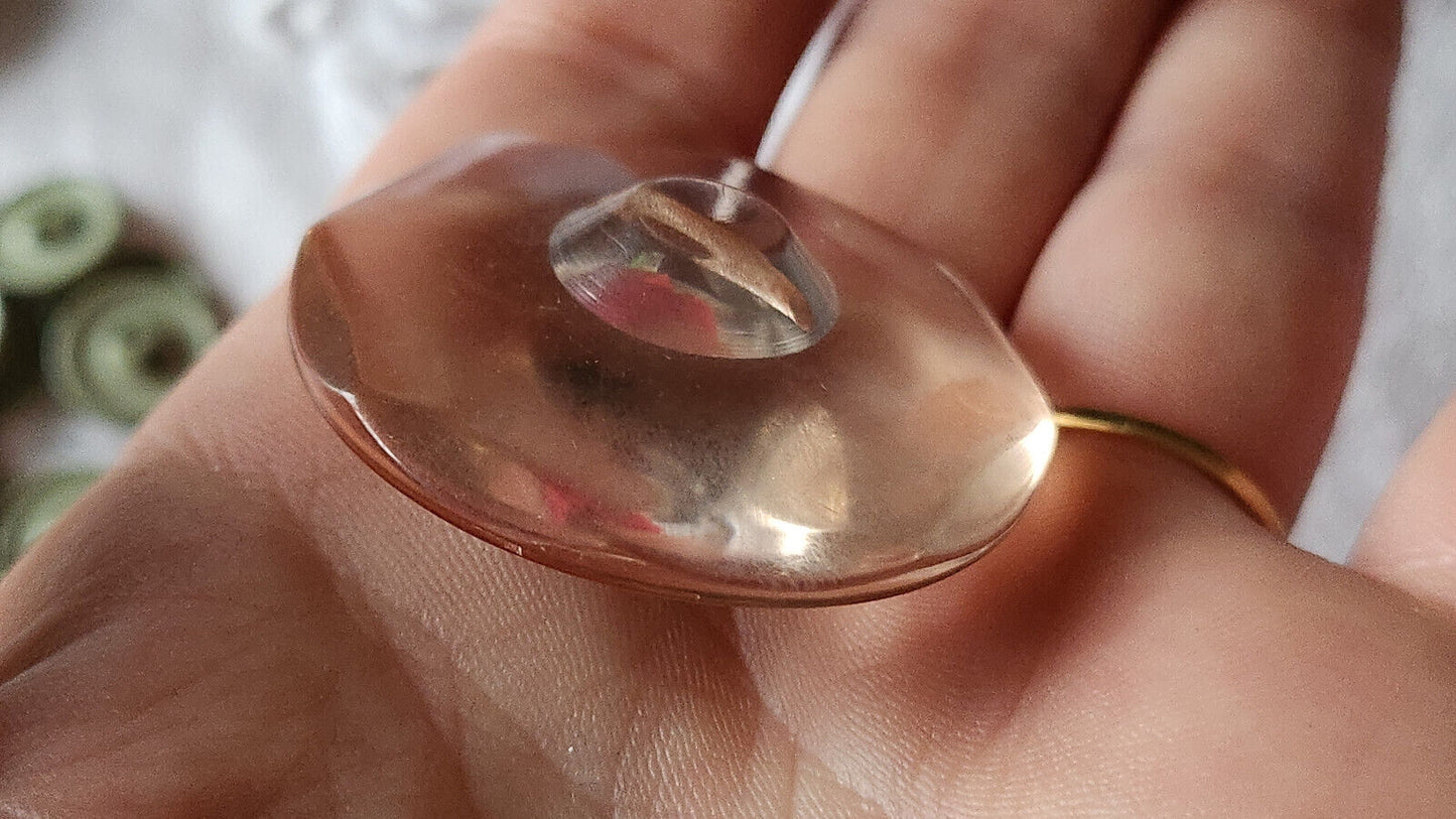 Enorme bouton vintage rose épais effet plexis pied veste 4 cm ref 2282