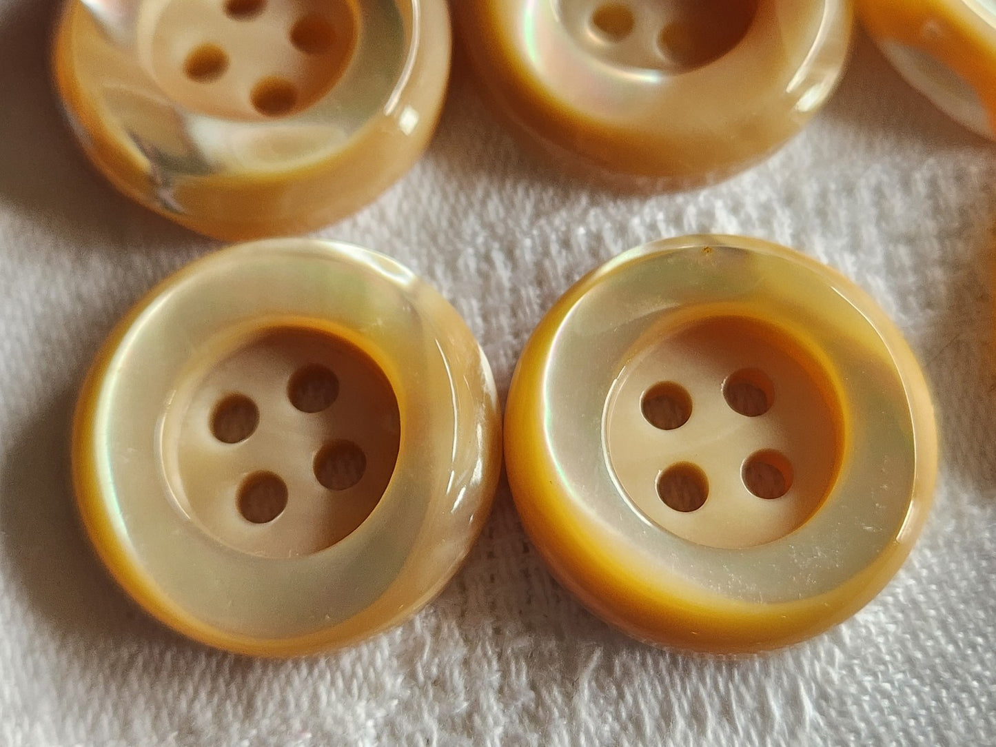 Lot 6 boutons anciens en nacre beige épais bord 2,2 cm lourd ref 6017