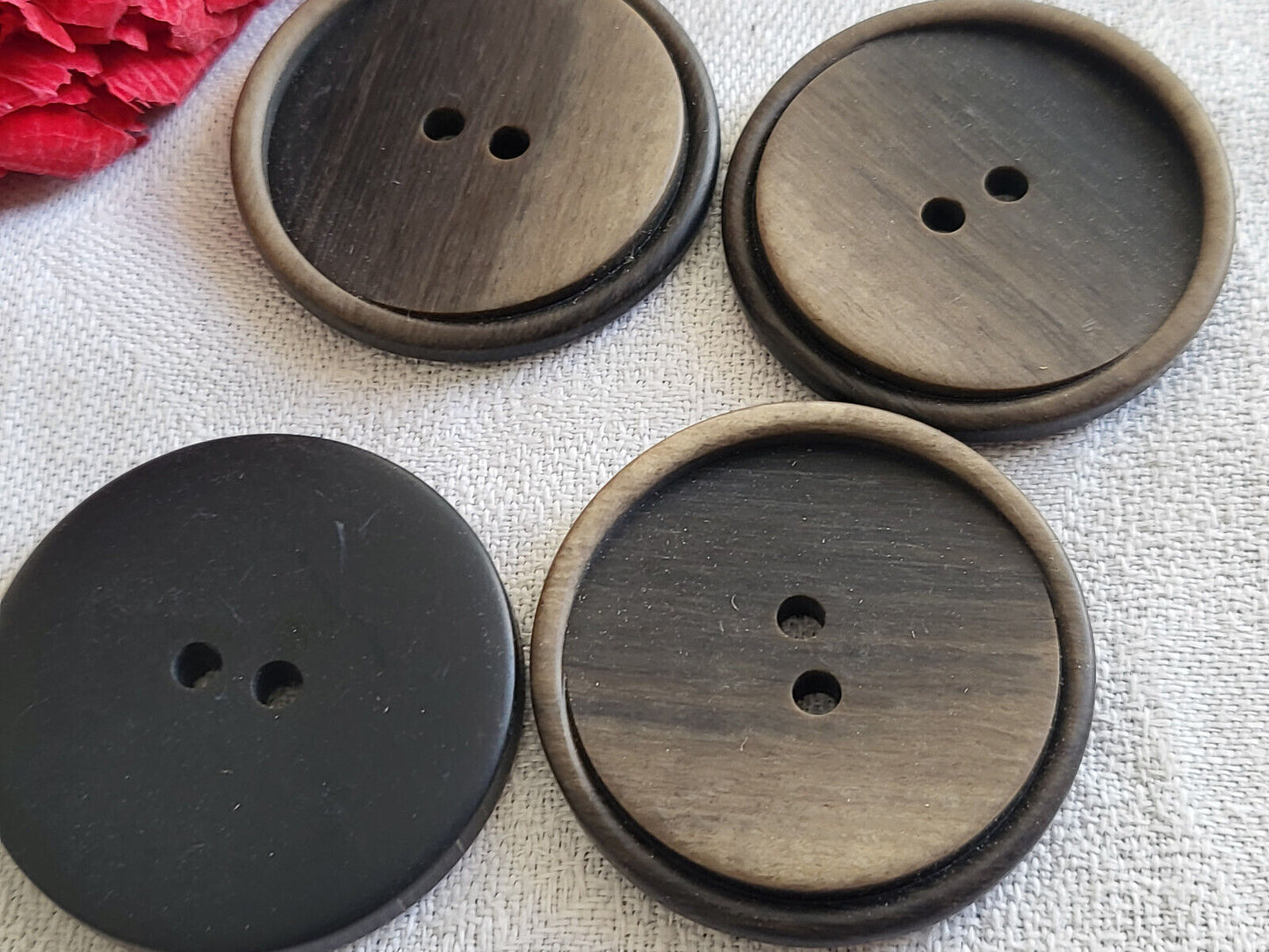Lot 4 énormes boutons vintage veste XXl 3,3 cm Marron ref 2269