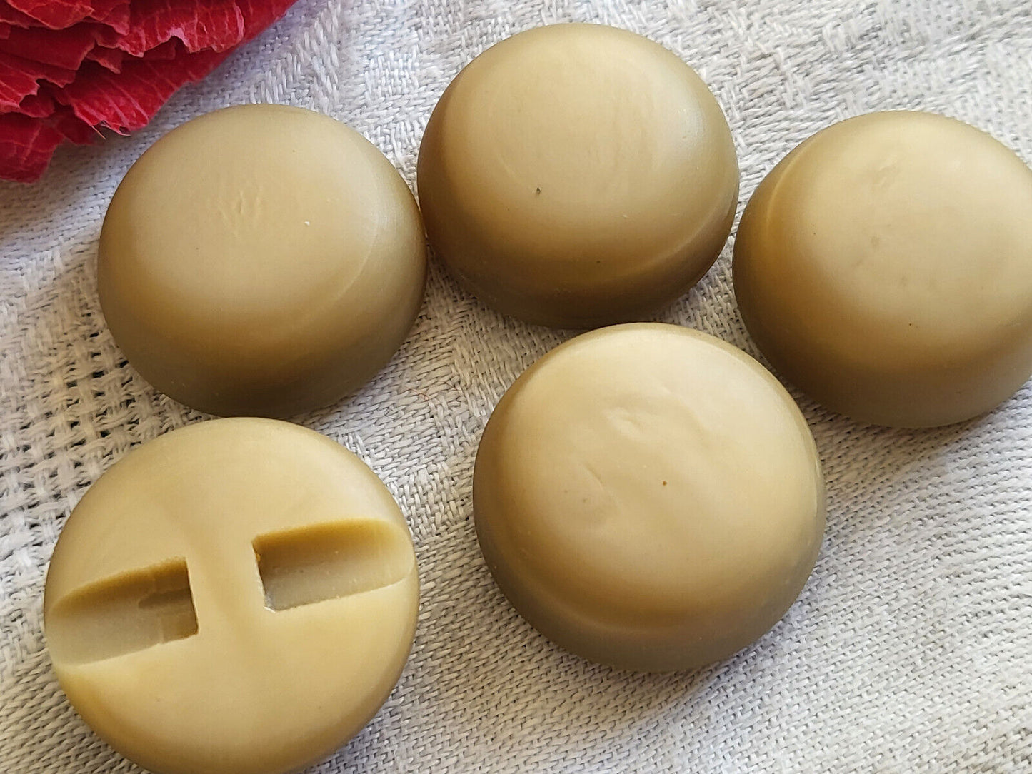 Lot 5 épais boutons vintage marron crème haut pied volume 2,2 cm ref 5008