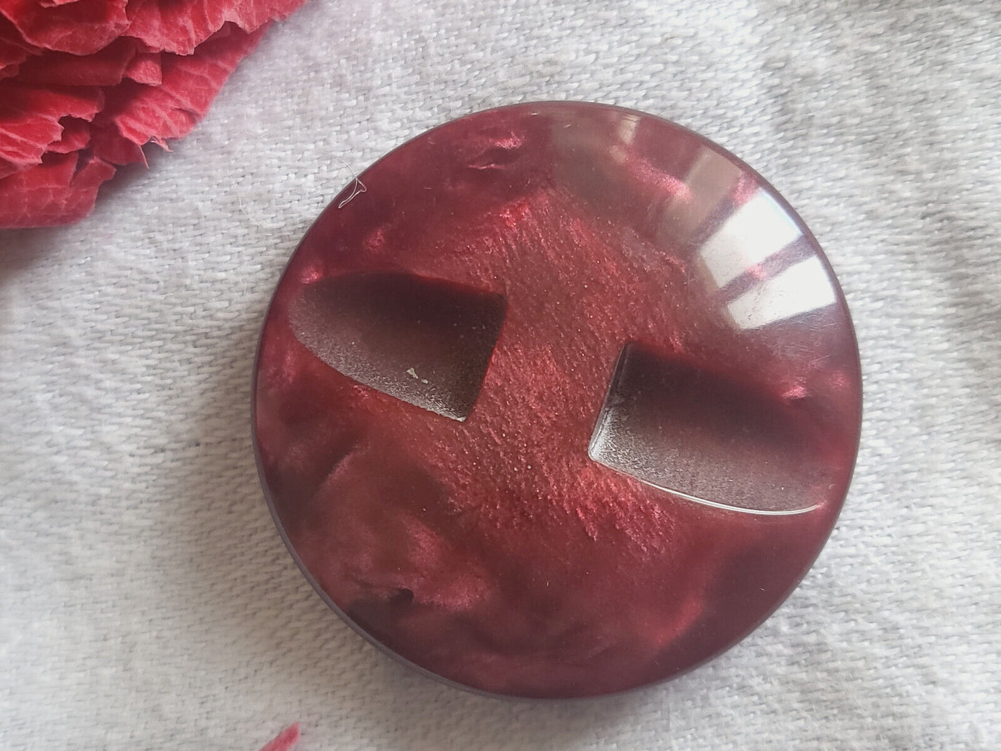 Superbe bouton vintage gros inclusion prune bijoux 3,3 cm D11S