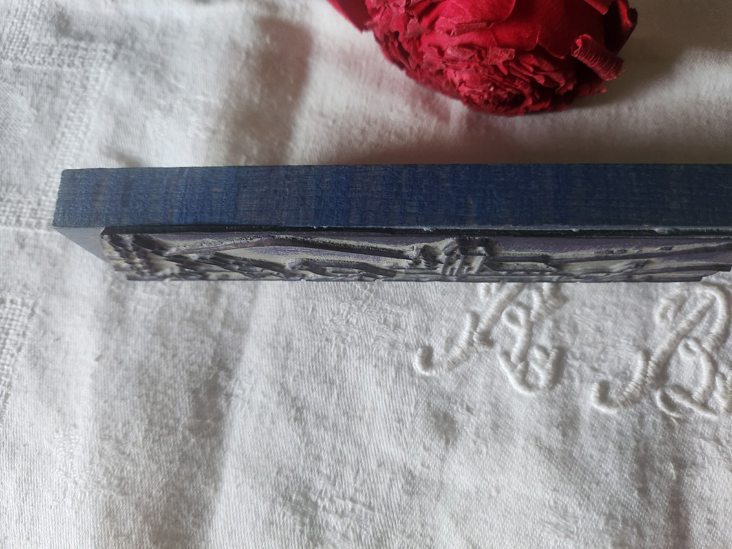 Tampon ancien frise idéale broderie paysage oiseau collection 16 cm n°44-2