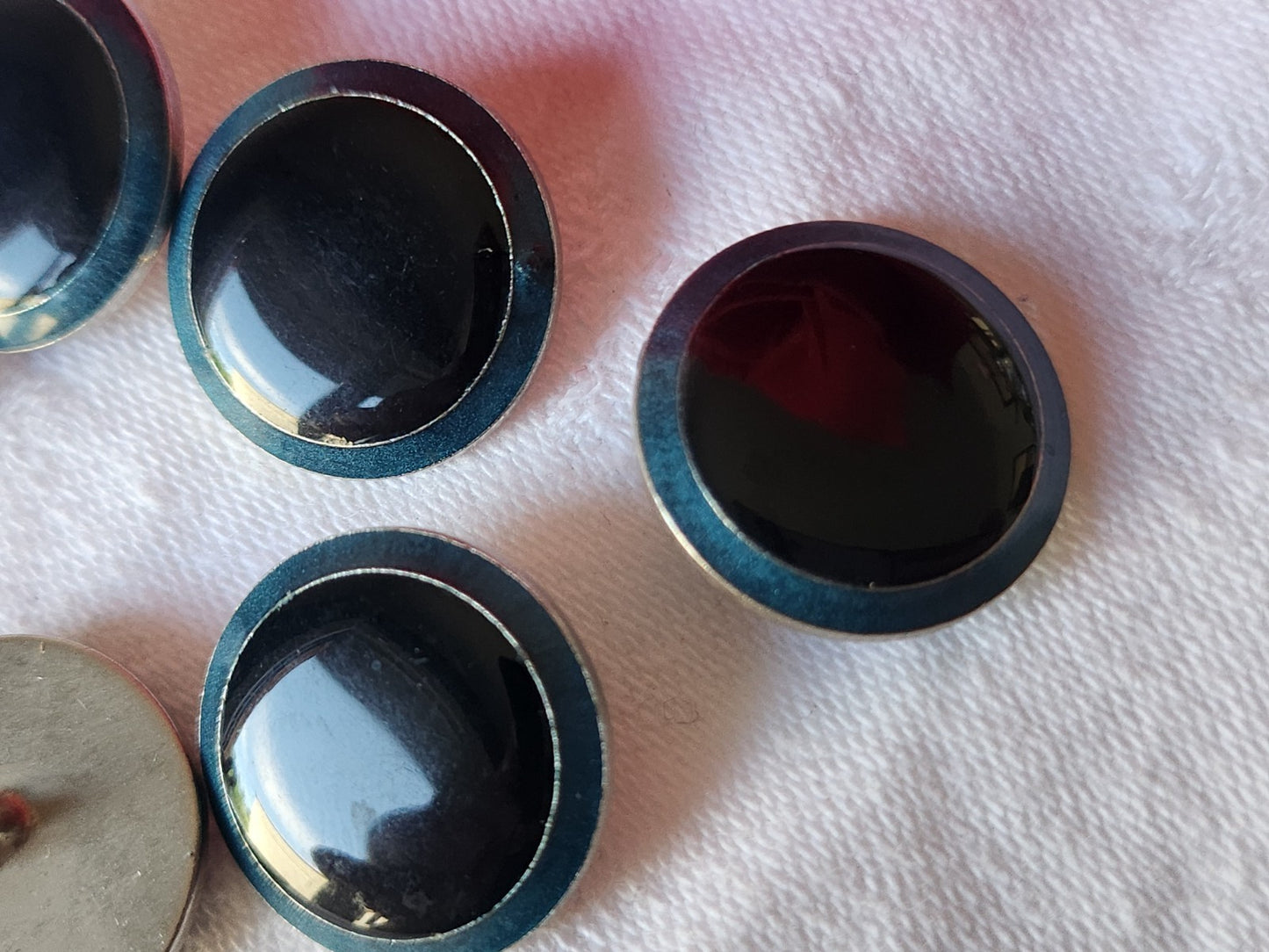 Lot 6 boutons vintage en métal argenté bleu 2 cm ref 3915