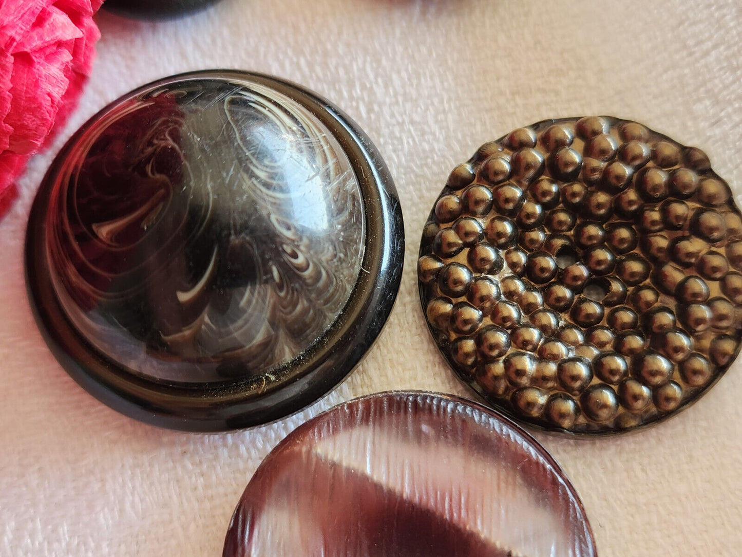 Trio gros boutons vintage marron originaux 2,7 à 3 cm joli ref 3096