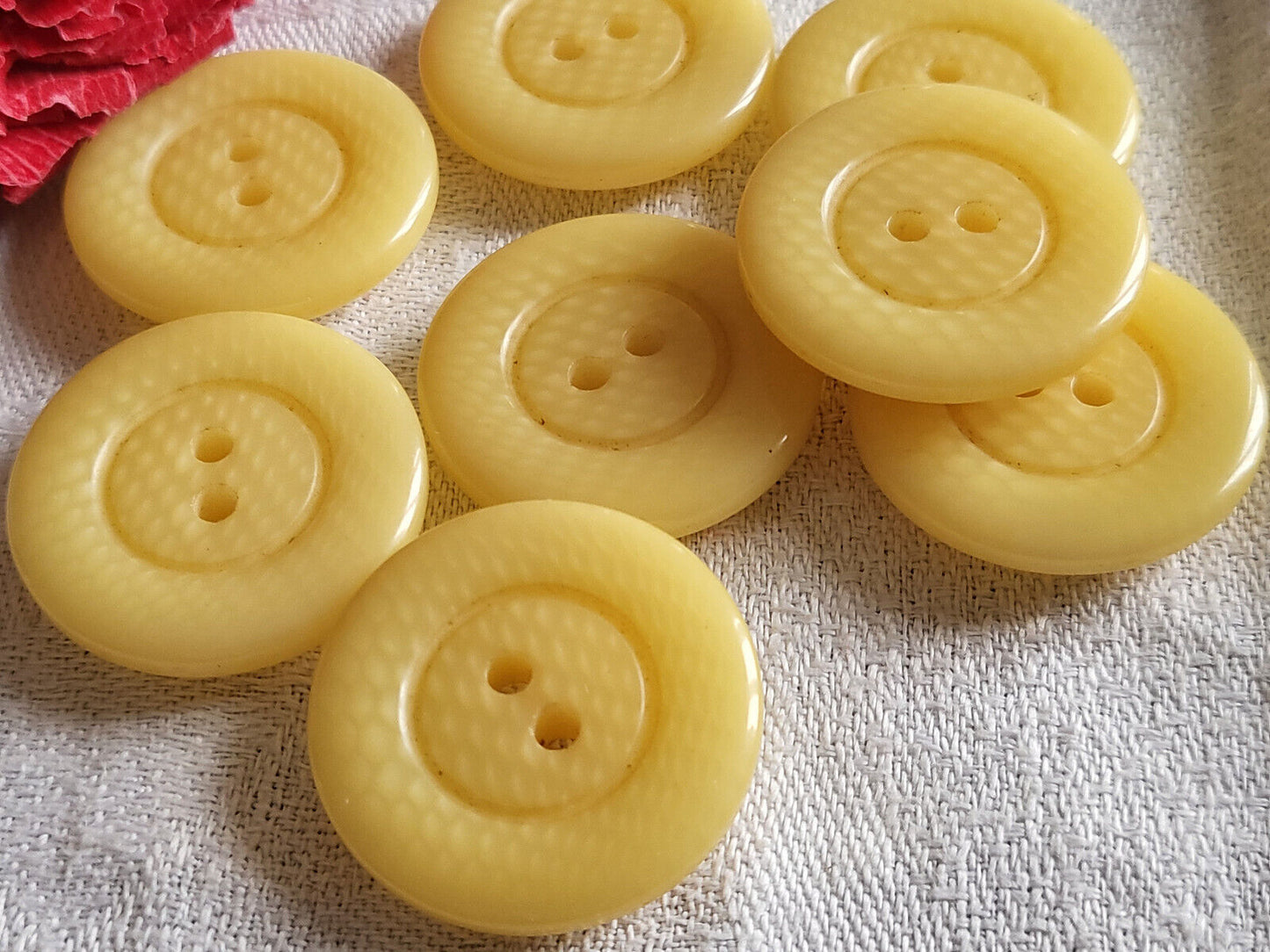 Lot 6 ou 10 boutons vintage impression quadrillé crème/ jaune trou 1,7 ou 2,7 c