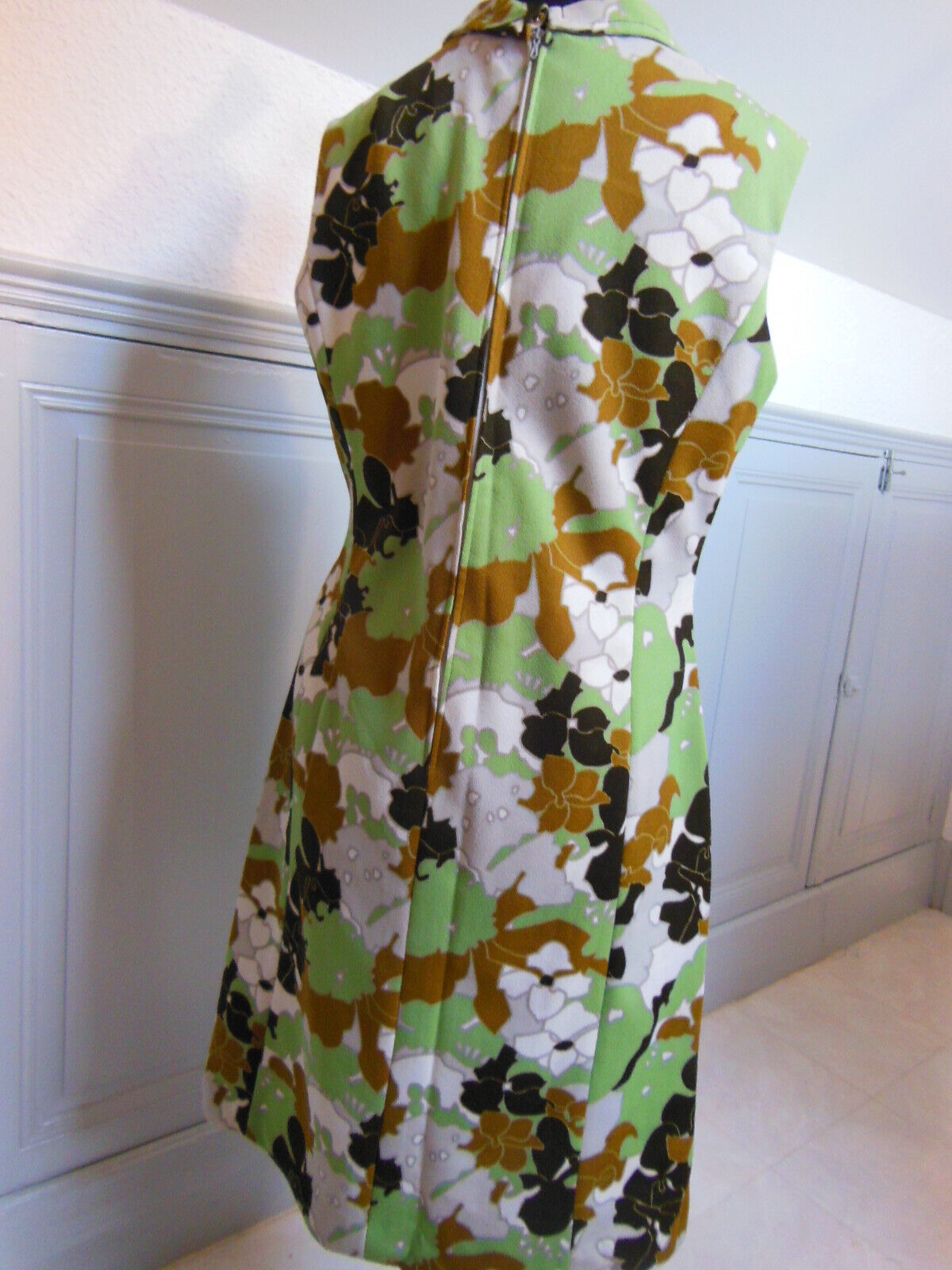 Pur vintage robe ancienne Jean Biolay verte marron 32/ 44? B7