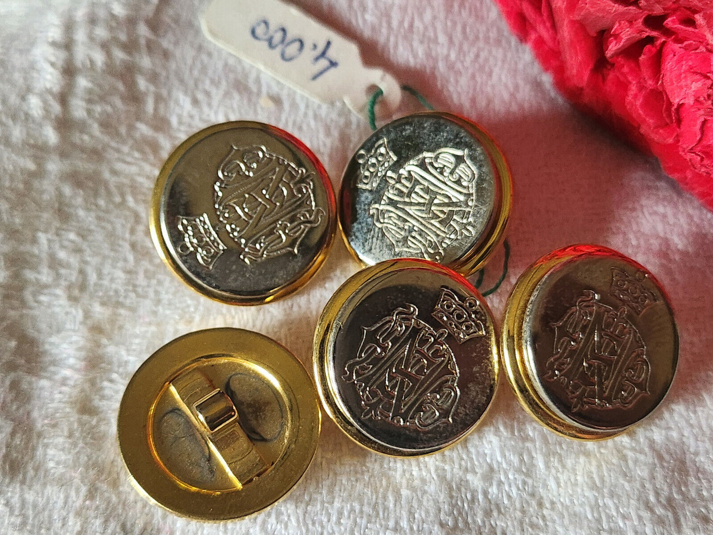 lot 5 boutons vintage métal dore argenté effigie Nap 1,8 cm ref 4733