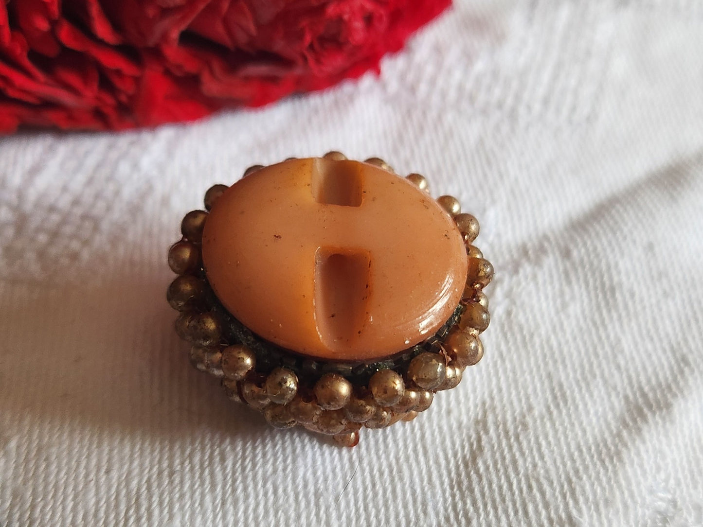 Bouton vintage métal torsade perle main bijoux parurier 2,6 cm D19E