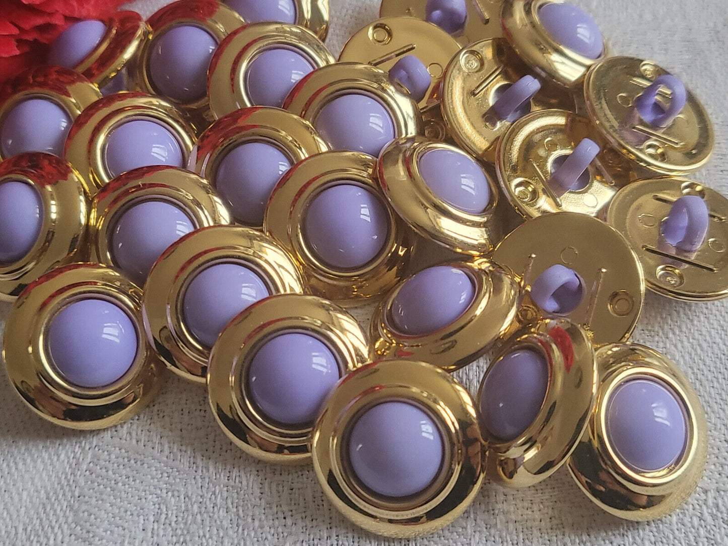 Lot 10 boutons violet doré pied année 2000 diamètre 1,7 cm ref 282