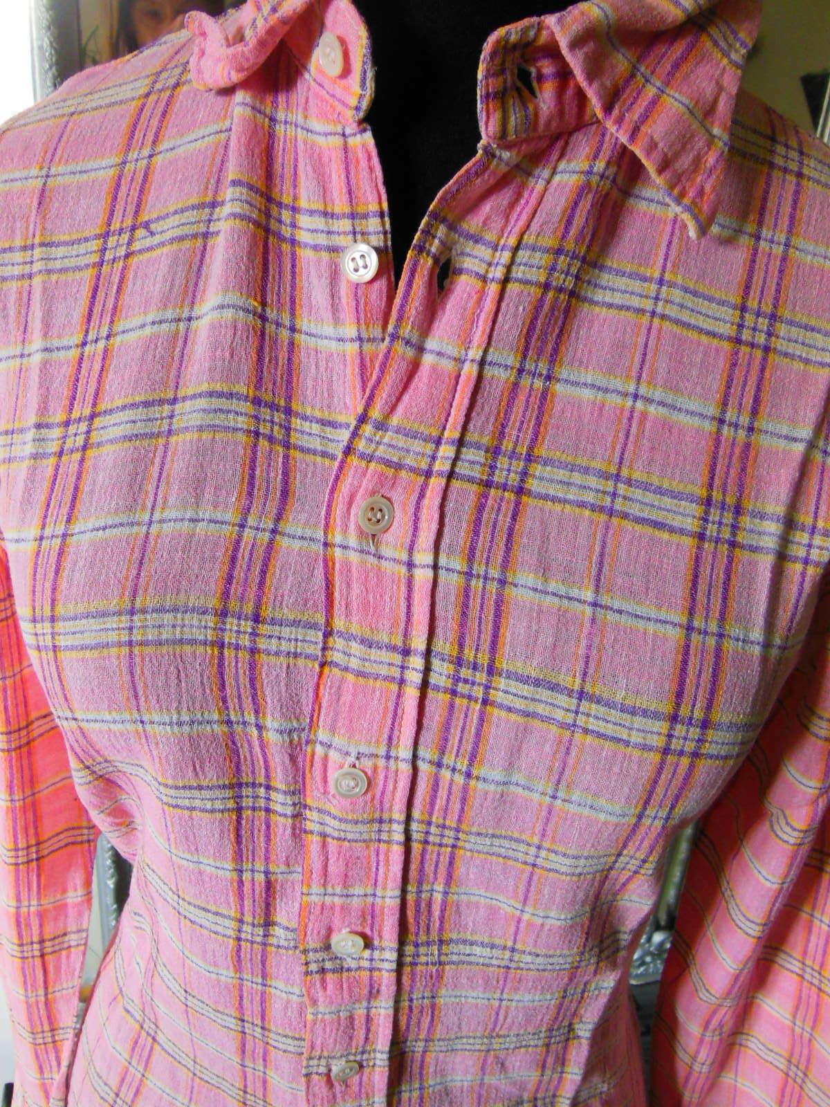 Pur vintage ancienne chemise chemisier rose carreaux fine taille 36 B5