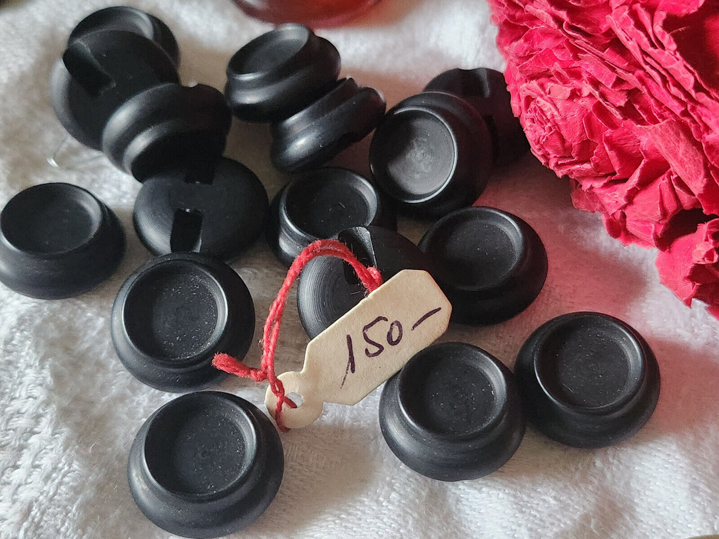 Lot 10 boutons vintage noir mat à pied 1,7 cm ref 4977