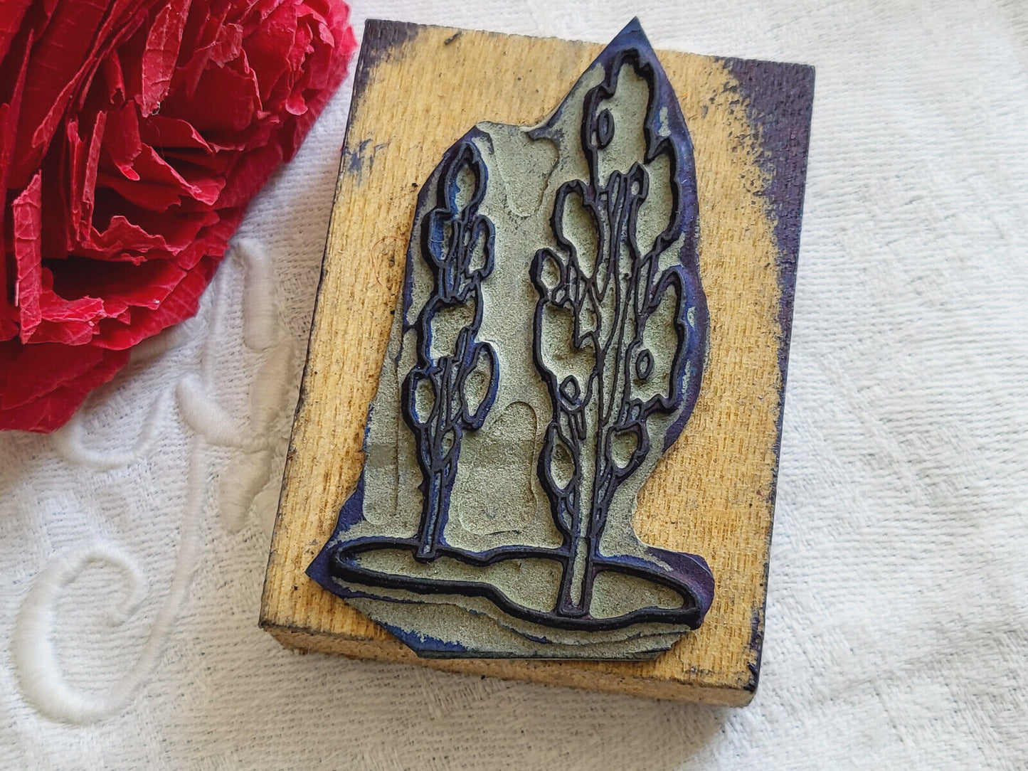 Tampon ancien végétal arbre? Légume? idéal broderie scrap couture T8-26