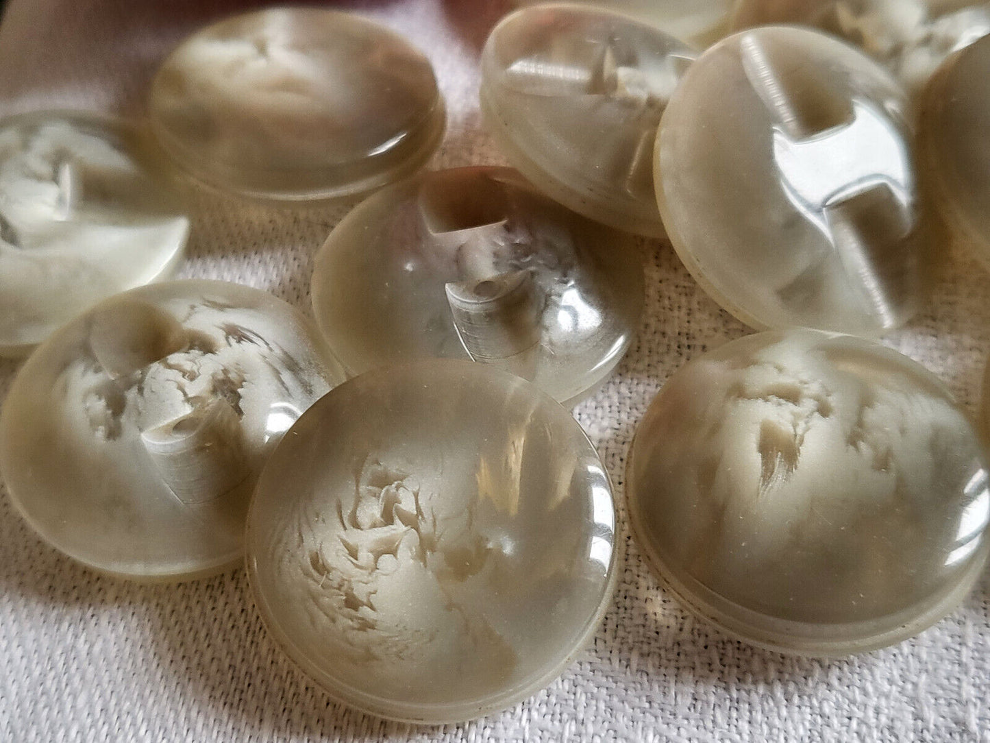 Lot 6 jolis boutons vintage gris transparent veiné pied 2,2 cm ref 5726