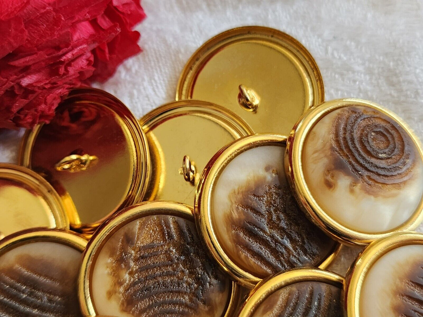 Lot 6 gros boutons vintage marron imitation nacre métal 2,5 cm ref 2677
