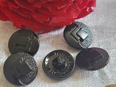 Lot 5 boutons anciens en verre noir motif relief pied 1,7 ref 4973