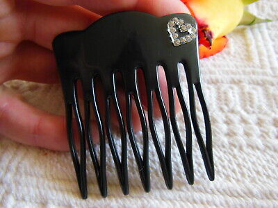 Ancien peigne vintage noir  haut chignon hair combs jamais utilisé strass cœur 