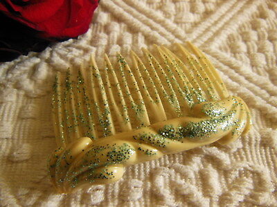 Ancien peigne vintage créme paillette motif hair combs jamais utilisé 