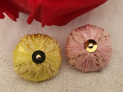 Duo boutons vintage pied passementerie rose jaune  1,7 cm collection G17B