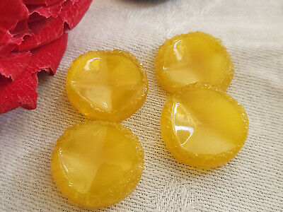 Lot 4 jolis boutons vintage jaune transparent à pied superbe  1,7 cm ref 5127