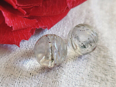 Duo boutons anciens en verre boule facette art deco argenté D15A